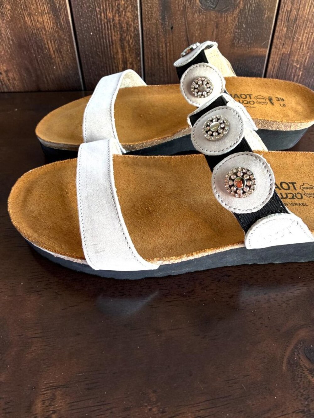 Naot Marissa Silver Gray Sandals Cork Wedge Rhinestone Circles EU 39 US 8 - Picture 8 of 10